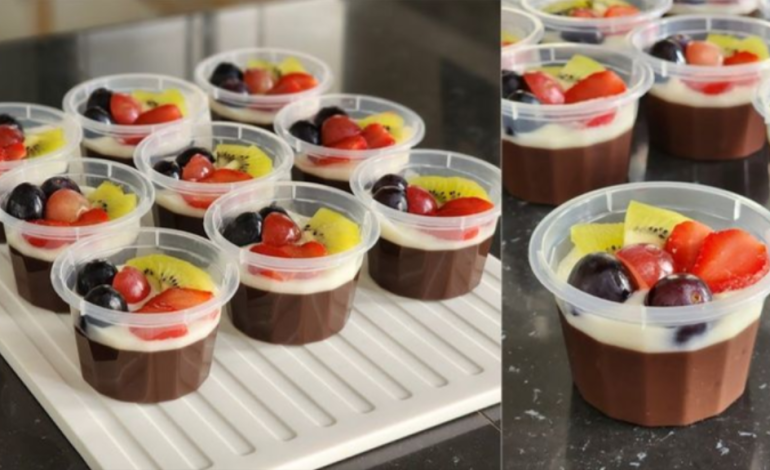 Puding Coklat Susu Dengan Topping Keju